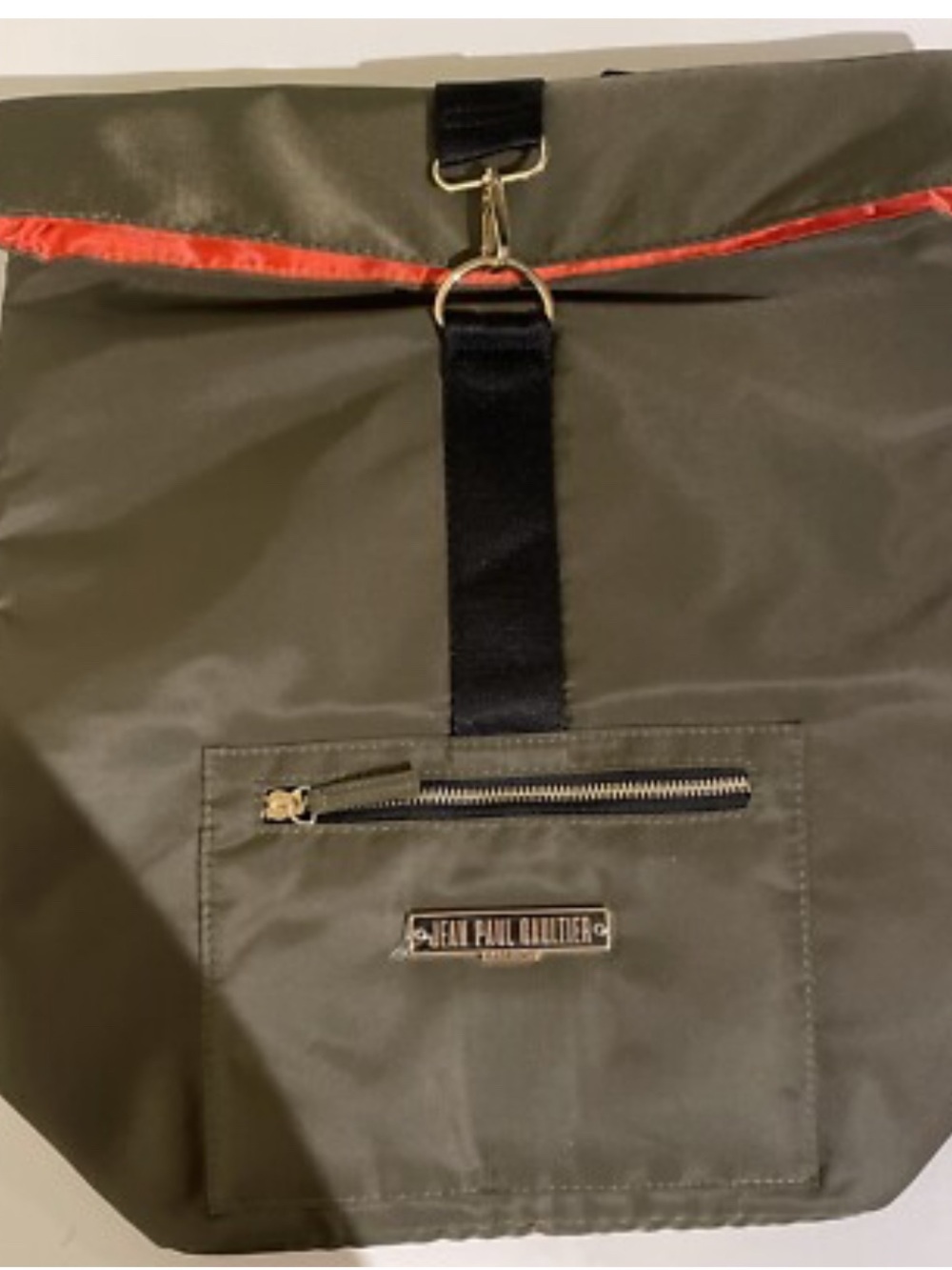 Jean Paul Gaultier Men's Olive Green and Red-Trim Roll-Top Laptop Bag